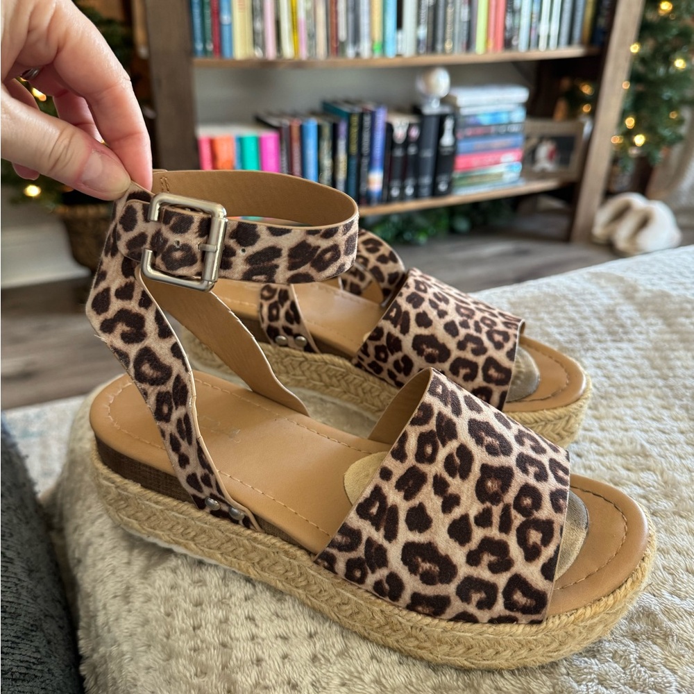 Soda Leopard Print Espadrille Sandals, Size 8.5